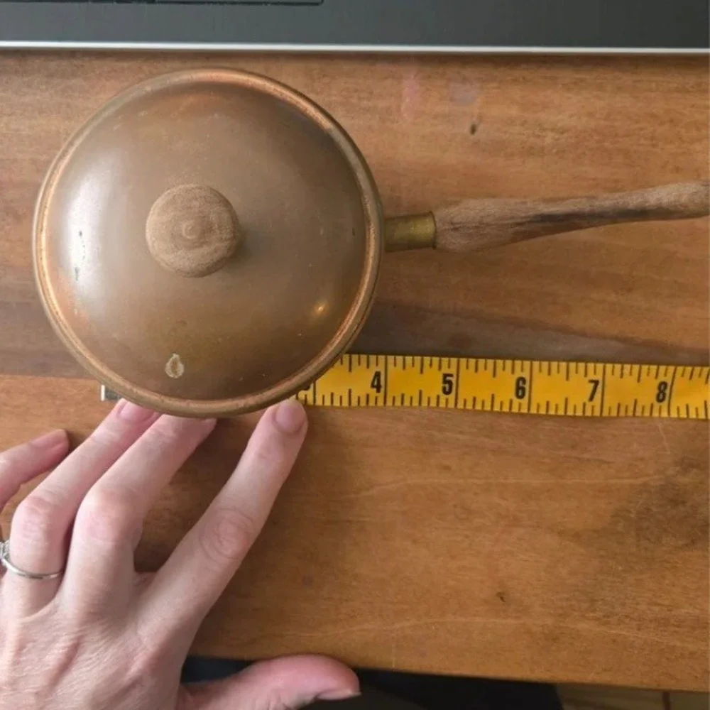 Rustic‎ Vintage Copper Sauce Pot with Lid Wood Handle 4x2